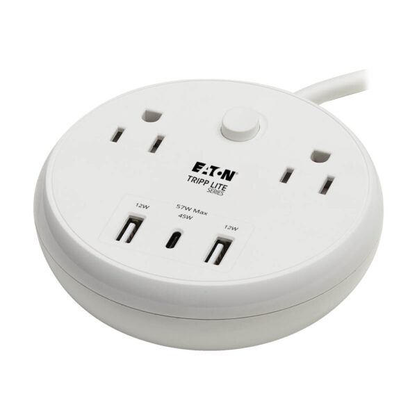 Tripp Lite series Safe-IT 57W 2-Outlet Surge Protector - 5-15R Outlets, 3 USB Ports, 8 ft. (2.4 m) Cord, 300 Joules, Antimicrobial Protection, White