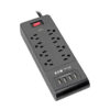 Tripp Lite series 8-Outlet Surge Protector with 4 USB Ports (4.2A Shared) - 6 ft. (1.83 m) Cord, 1800 Joules, Black - TLP864USBB