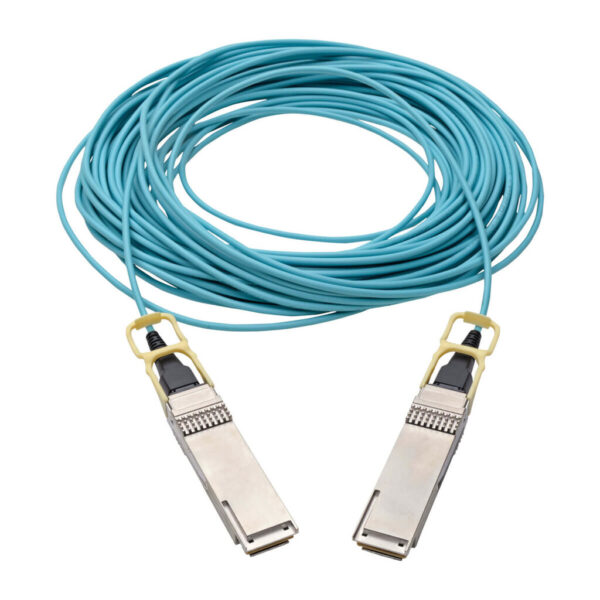 5a3ec2a02a882514d4b5d14f7bda3e86 Tripp Lite series QSFP28 to QSFP28 Active Optical Cable - 100GbE, AOC, M/M, Aqua, 20M (65.61 ft.)