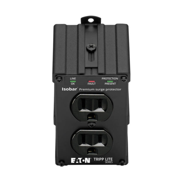 Tripp Lite series Isobar 2-Outlet Surge Protector, Direct Plug-In, 1410 Joules, Diagnostic LEDs, Black Metal Housing