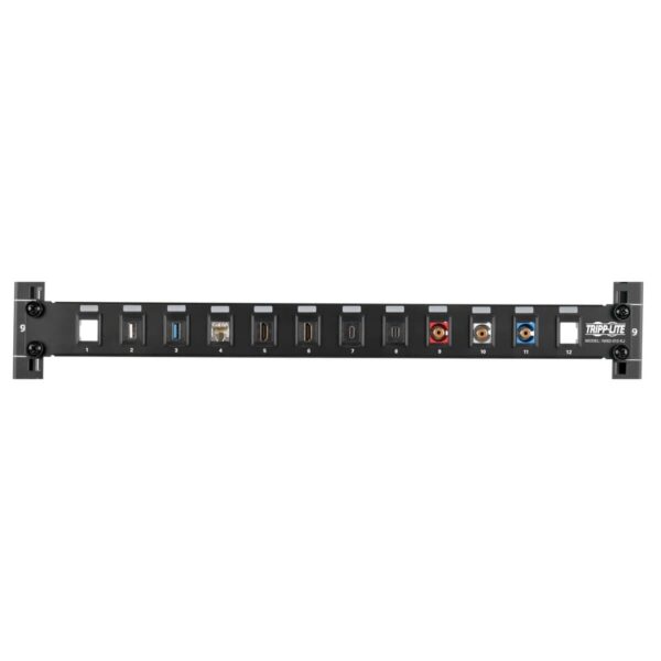 Tripp Lite series 12-Port 1U Rack-Mount Unshielded Blank Keystone/Multimedia Patch Panel, RJ45 Ethernet, USB, HDMI, Cat5e/6