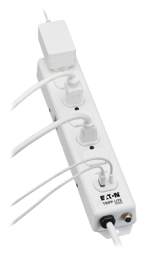 Tripp Lite series Safe-IT UL 1363 Medical-Grade Power Strip, 6 Hospital-Grade Outlets, USB Charging, Safety Covers, Antimicrobial, 2 ft. Cord