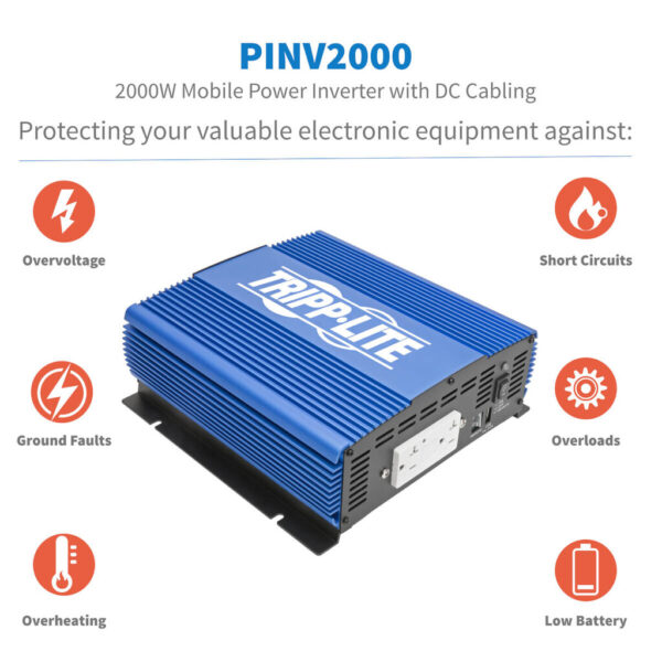 Tripp Lite series 2000W Medium-Duty Compact Mobile Power Inverter with 2 AC/1 USB - 2.0A/Battery Cables