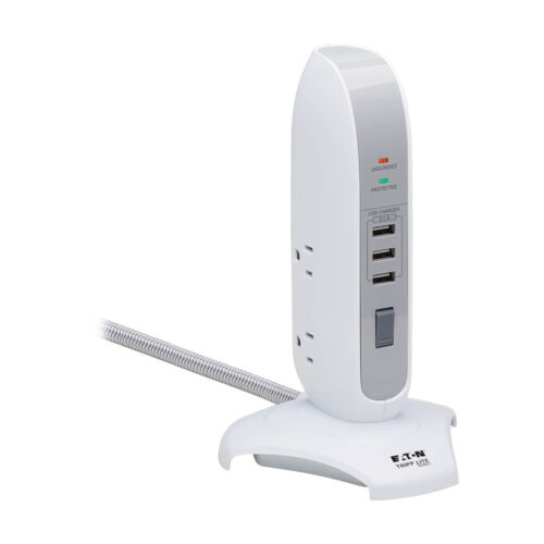 Tripp Lite series 5-Outlet Surge Protector Tower, 3x USB Ports (3.1A Shared), 6 ft. Cord, 5-15P Plug, 1200 Joules, White