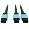 Tripp Lite series 400G Multimode 50/125 OM4 Plenum Fiber Optic Cable, 24F MTP/MPO-PC to (x2) 12F MTP/MPO-PC (F/F), Aqua, 5 m