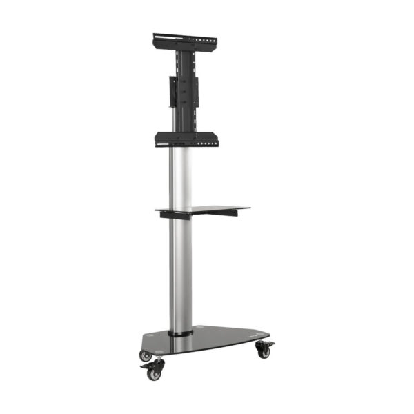 610513d716133ae9bacaad821a671f62 Tripp Lite series Premier Rolling TV Cart for 37” to 70” Displays, Black Glass Base and Shelf, Locking Casters