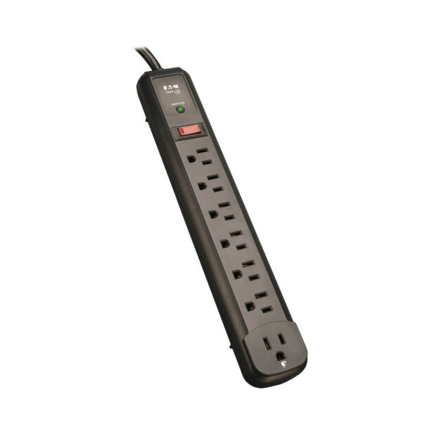 Tripp Lite series Protect It! 7-Outlet Surge Protector, 6 Right-Angle Outlets, 4 ft. (1.22 m) Cord, 1080 Joules, Diagnostic LED, Black Housing