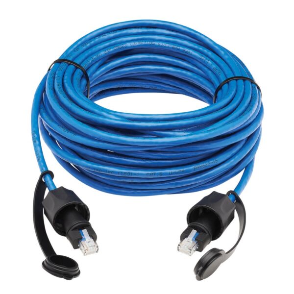 Tripp Lite series Industrial Cat6 UTP Ethernet Cable (RJ45 M/M), 100W PoE, CMR-LP, IP68, Blue, 50 ft. (15.24 m)
