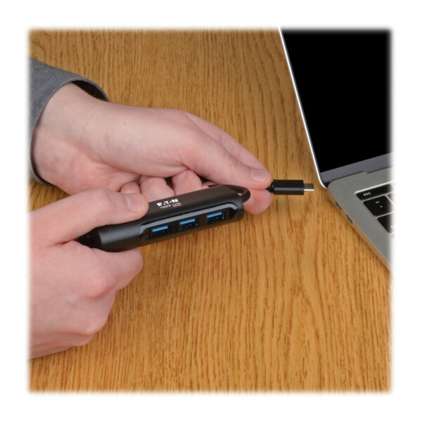 Tripp Lite series 3-Port USB 3.x (5Gbps) Hub with LAN Port, USB-C to 3x USB-A Ports and Gigabit Ethernet, Black