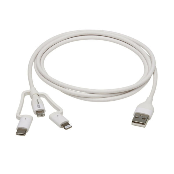 61be1ddb1d1aeed4bf99f2db9b044754 Tripp Lite Safe-IT USB-A to Lightning, Micro-B and USB-C Antibacterial Sync/Charge Cable (M/3xM), MFi Certified, White, 4 ft. - M101AB-004-LMCW