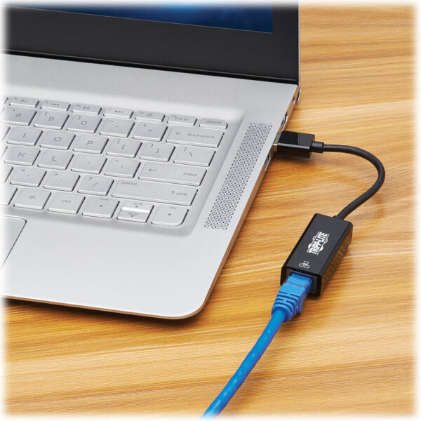 Tripp Lite series USB-C, USB-A to RJ45 Gigabit Ethernet Network Adapter (2xM/F), USB 3.2 Gen 1, Black