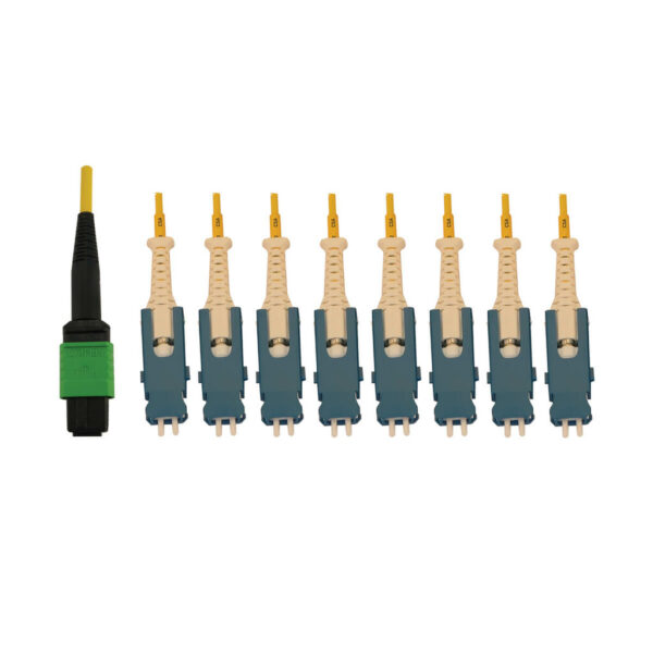 Tripp Lite series 40/100/400G Singlemode 9/125 OS2 Breakout Fiber Optic Cable (16F MTP/MPO-APC to 8x Duplex SN-UPC F/M), LSZH, Yellow, 3 m (9.8 ft.)