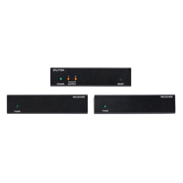 Tripp Lite series 2-Port DisplayPort to HDMI over Cat6 Splitter/Extender Kit, Transmitter/Dual Receivers, 4K 60 Hz, PoC, 125 ft., TAA