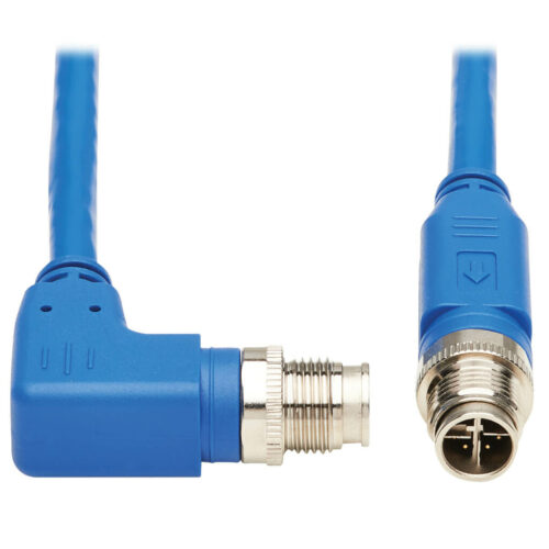 Tripp Lite series M12 X-Code Cat6 1G UTP CMR-LP Ethernet Cable (Right-Angle M/M), IP68, PoE, Blue, 2 m (6.6 ft.), TAA