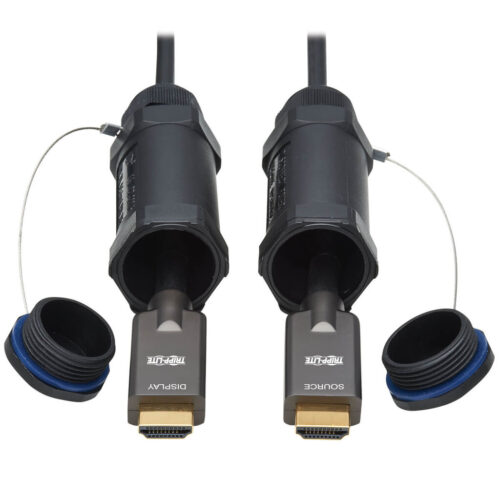 Tripp Lite High-Speed Armored HDMI Fiber Active Optical Cable with Hooded Connectors and Reel - 4K @ 60 Hz, HDR, IP68, Black, 100 m - P568FA-100M-WR
