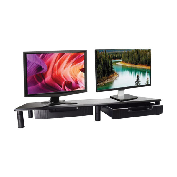 Tripp Lite series Extra-Wide Dual-Monitor Riser with Storage Drawers, 39 x 11 in., Black, TAA