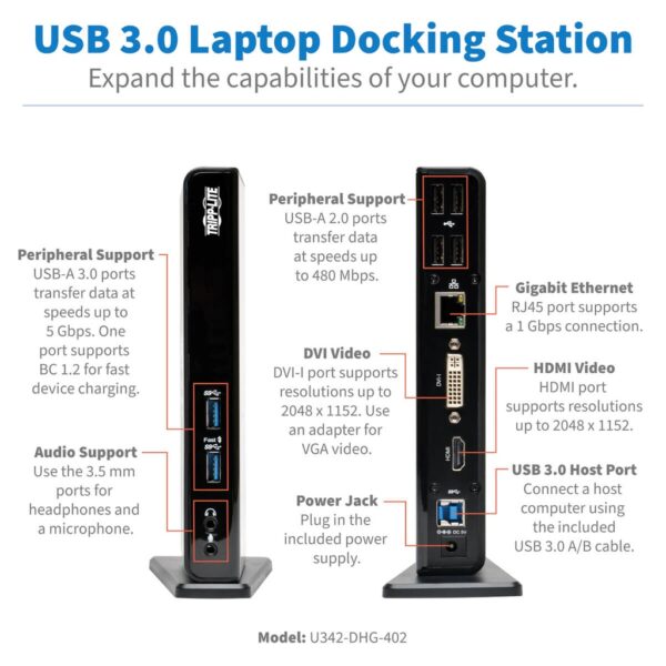 Tripp Lite series USB 3.x (5Gbps) Laptop Dock - HDMI, DVI Video, Audio, USB, Ethernet