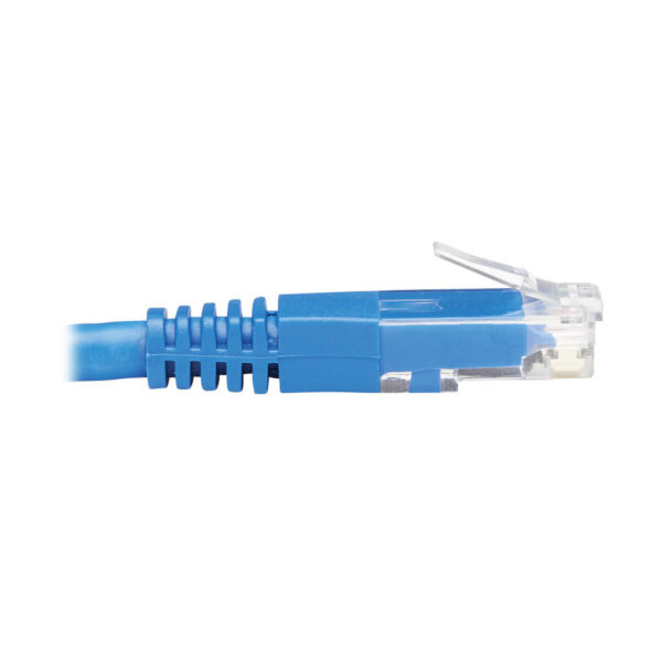 63e850ac2e5d3968a9545454b8ce296f-1 Tripp Lite series Down-Angle Cat6 Gigabit Molded UTP Ethernet Cable (RJ45 Right-Angle Down M to RJ45 M), Blue, 20 ft. (6.09 m)