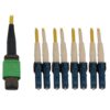 Tripp Lite series 400G Singlemode 9/125 OS2 Switchable Fiber Optic Cable (12F MTP/MPO-APC to 4x Duplex LC/UPC F/M), LSZH, Yellow, 1 m (3.3 ft.)