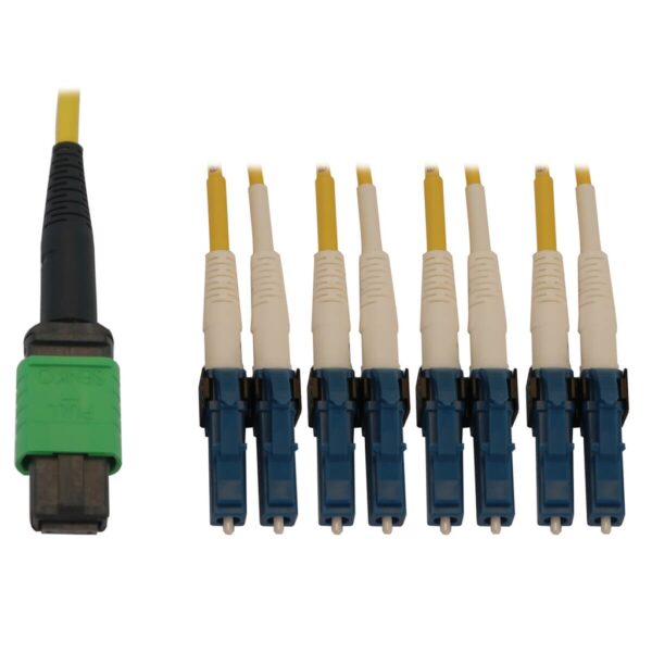 Tripp Lite series 400G Singlemode 9/125 OS2 Switchable Fiber Optic Cable (12F MTP/MPO-APC to 4x Duplex LC/UPC F/M), LSZH, Yellow, 2 m (6.6 ft.)