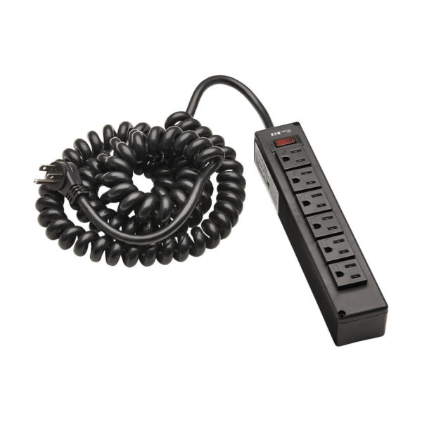Tripp Lite series Safe-IT 6-Outlet Surge Protector - 10 ft. Spiral Cord, 5-15P Plug, 300 Joules, Antimicrobial Protection, Black