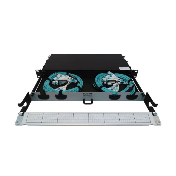 Tripp Lite series Preloaded Fiber Panel, 1U - 2x (24F MTP/MPO-PC to 12x LC Duplex F/M) 24F Trunk Cables, OM4 Multimode, 10 m (32.8 ft.)