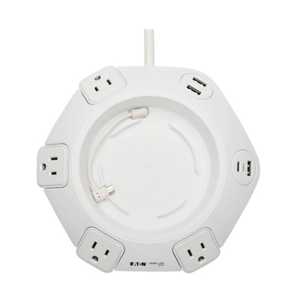 650604da7641a05783cab6476ad3ba53 Tripp Lite Safe-IT Conference Surge Protector, 4 Rotating 5-15R Outlets, USB-C and 3 USB-A Ports, 10 ft. Cord, Antimicrobial - TLP410UCUFOAM