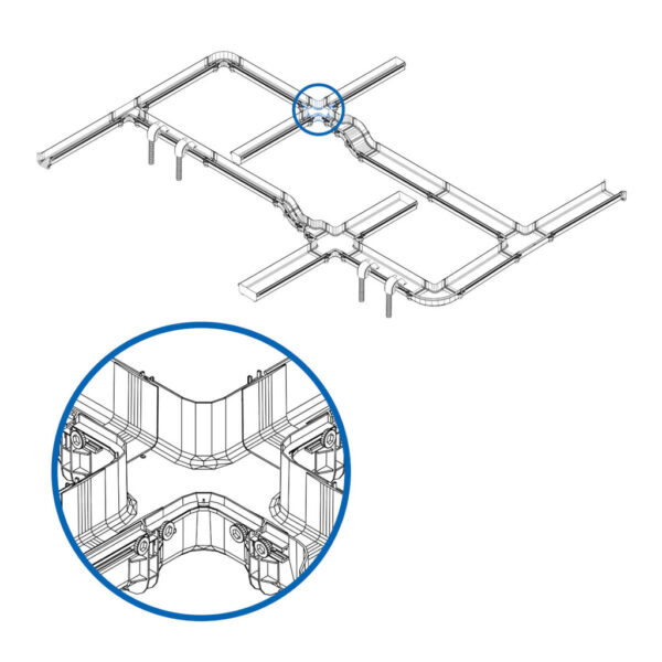 Tripp Lite series Toolless Horizontal 4-Way Junction for Fiber Routing System, 120 mm (5 in.)