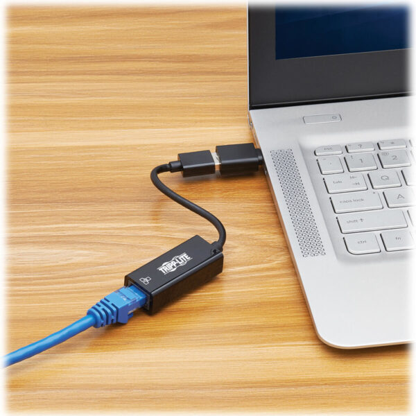 Tripp Lite series USB-C, USB-A to RJ45 Gigabit Ethernet Network Adapter (2xM/F), USB 3.2 Gen 1, Black