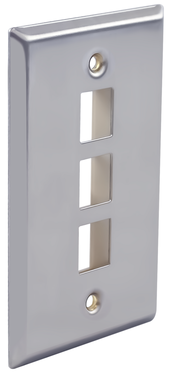 SSFP-03P-S Image Stainless Steel, Single Gang, 3-Port, W/O Window Label Faceplate
