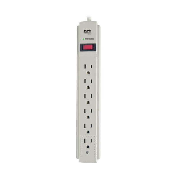 668578689886e9ff2b9716c80118ee54 Tripp Lite series Protect It! 6-Outlet Surge Protector, 15 ft. Cord, 1200 Joules, Diagnostic LED, Light Gray Housing