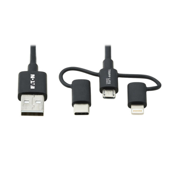 670a53fabca98e2a4839b477a214f68d Tripp Lite series Universal USB-A to Lightning, USB Micro-B and USB-C Sync/Charge Cable (M/3xM), MFi Certified, Black, 6 ft. (1.8 m) - M101-006-LMC-BK
