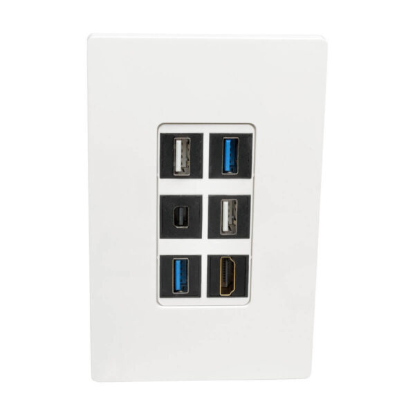 67224a9a2cbcb5dfa4e95379a035c8a5 Tripp Lite series 6-Port Keystone Single-Gang Faceplate, White, TAA - N080-106