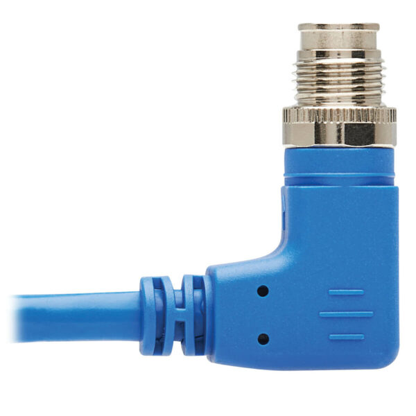 67310a6e0313e947d36d958742bcff17-1 Tripp Lite series M12 X-Code Cat6 1G UTP CMR-LP Ethernet Cable (Right-Angle M12 M/RJ45 M), IP68, PoE, Blue, 2 m (6.6 ft.), TAA