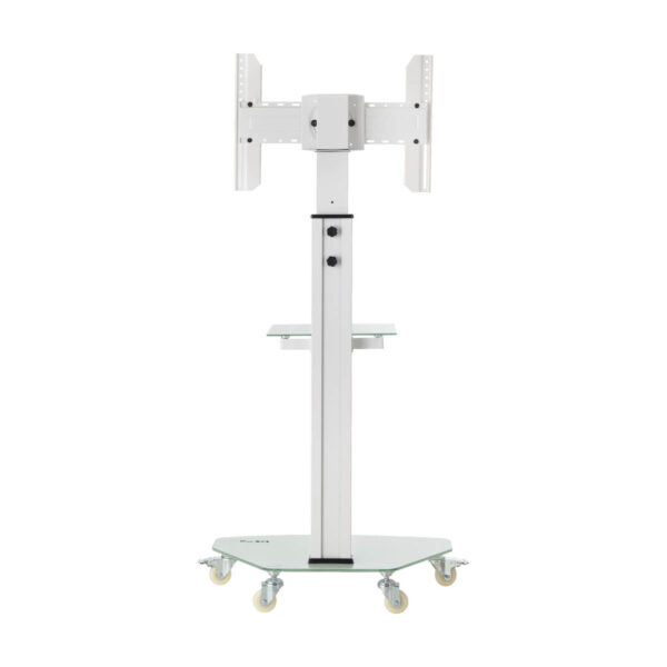 680702b918b303d1db7bbb0bbb894ac6 Tripp Lite series Premier Rolling TV Cart for 37” to 70” Displays, Frosted Glass Base and Shelf, Locking Casters, White