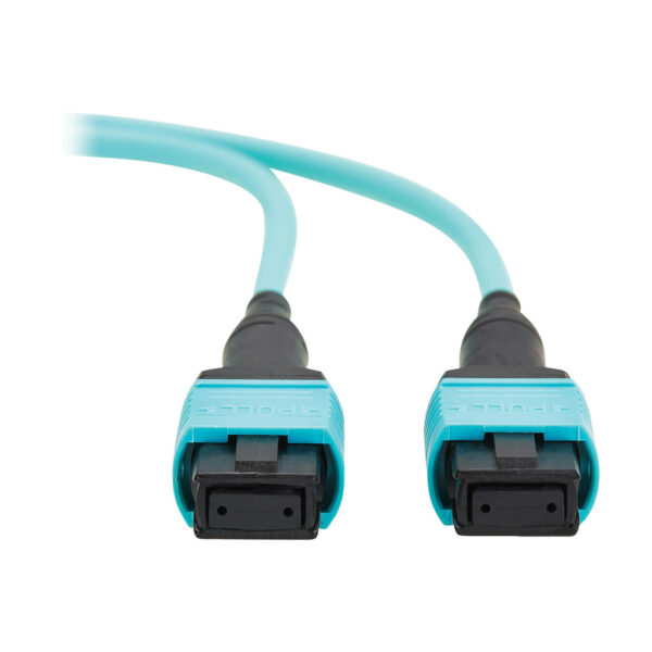 Tripp Lite series 100G Multimode 50/125 OM4 Fiber Optic Cable (12F MPO/MPO-PC F/F), Type-A Polarity, OFNP, Aqua, 3 m (9.8 ft.), TAA