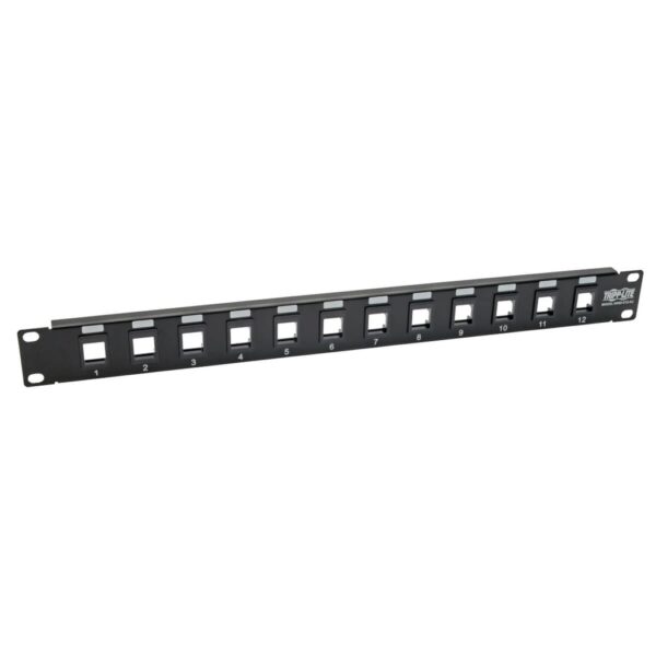 Tripp Lite series 12-Port 1U Rack-Mount Unshielded Blank Keystone/Multimedia Patch Panel, RJ45 Ethernet, USB, HDMI, Cat5e/6