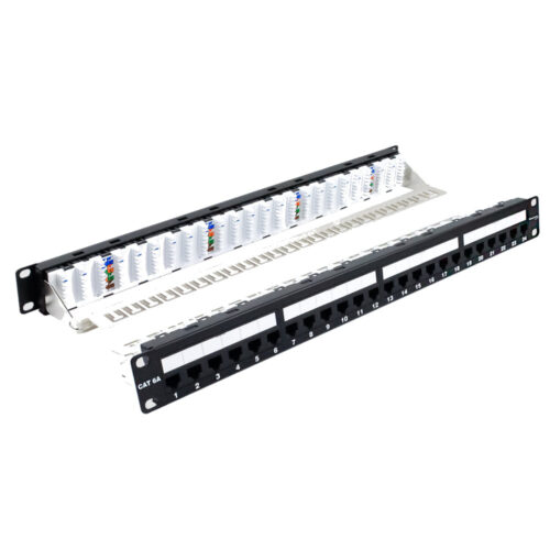 CAT6A, 110-Type, Patch Panel, 24-Port, 1U, T568A/B, W/Rear CMGT. Bar