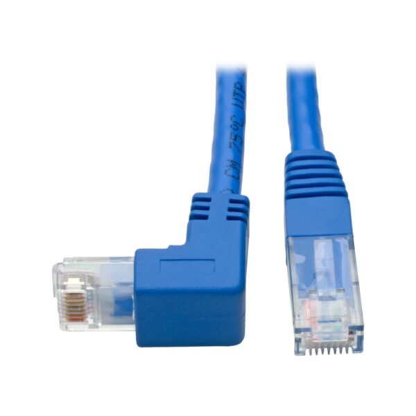 6a27ca37628b792a8200a56211a31d4b Tripp Lite series Down-Angle Cat6 Gigabit Molded UTP Ethernet Cable (RJ45 Right-Angle Down M to RJ45 M), Blue, 3 ft. (0.91 m)