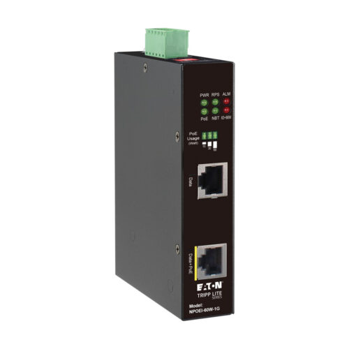 Tripp Lite Industrial Gigabit PoE++ Injector, 60W, 802.3bt Midspan, -40 to +75 C, IP30, Dual 24-57V DC, DIN Rail, 1 Port, TAA - NPOEI-60W-1G