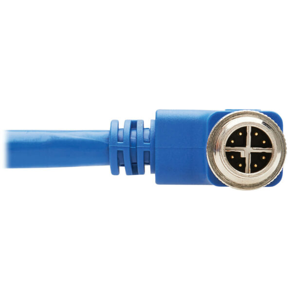 6a6faff8554e63f414d6c6e5d97b84a6-2 Tripp Lite series M12 X-Code Cat6a 10G F/UTP CMR-LP Shielded Ethernet Cable (Right-Angle M12 M/RJ45 M), IP68, PoE, Blue, 10 m (32.8 ft.), TAA