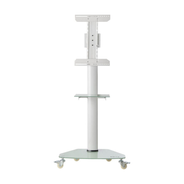 6a8ea4d0c8b4fc04adc49c35f7eab79d Tripp Lite series Premier Rolling TV Cart for 37” to 70” Displays, Frosted Glass Base and Shelf, Locking Casters, White