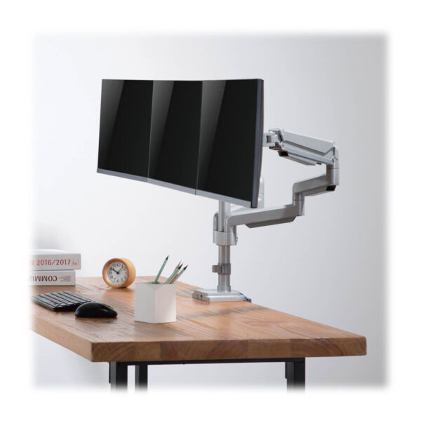 Tripp Lite series Triple-Display Gas-Spring Flex-Arm Desktop Clamp and Grommet for 17” to 30” Flat-Screen Displays - USB and Audio Ports, Aluminum