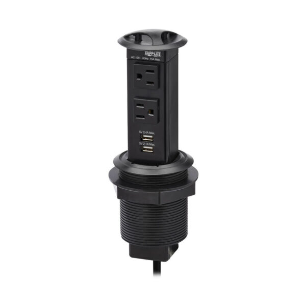 6b5702052e1c52a3b5d42d3c74e2634f Tripp Lite series Power It! 2-Outlet Pop-Up Power and Charging Dock - 2x USB-A, 6 ft. Cord, Antimicrobial Protection, Black