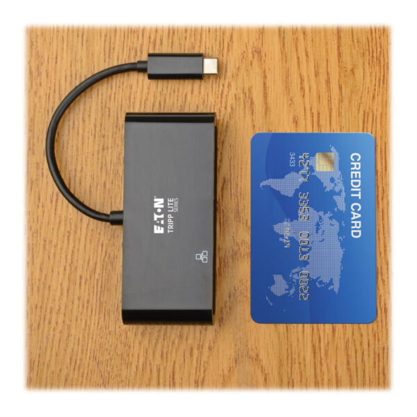 Tripp Lite series 3-Port USB-C Hub - USB 3.x (5Gpbs) Hub Ports, Gigabit Ethernet, 60W PD Charging, Black