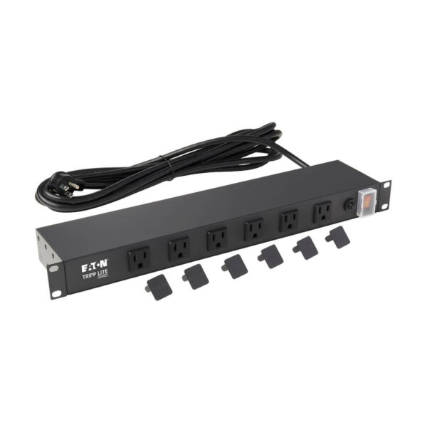 Tripp Lite series 1U Rack-Mount Power Strip, 120V, 15A, 5-15P, 12 Right-Angle 5-15R Outlets (6 Front-Facing, 6 Rear-Facing), 15 ft. (4.57 m) Cord