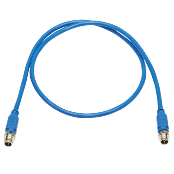 6e331c0f6af37c1e86100f43bd05ce47 Tripp Lite series M12 X-Code Cat6 1G UTP CMR-LP Ethernet Cable (M/M), IP68, PoE, Blue, 1 m (3.3 ft.), TAA