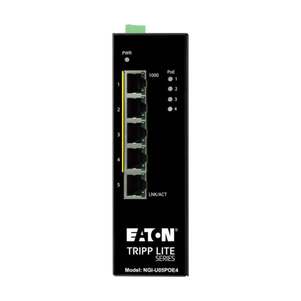 Tripp Lite series 5-Port Unmanaged Industrial Gigabit Ethernet Switch - 10/100/1000 Mbps, PoE+ 30W, -10° to 60°C, DIN Mount, TAA