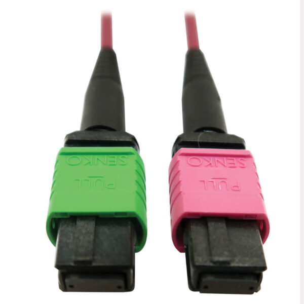 6fb2db8265e99dd457aaaa838d3ca91f-1 Tripp Lite series 400G Multimode 50/125 OM4 Plenum Fiber Optic Cable, 16F MTP/MPO-APC to MTP/MPO-UPC (F/F), Magenta, 1 m