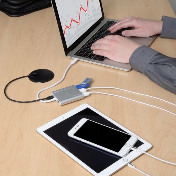 Tripp Lite series 4-Port USB-C Hub, USB 3.x (5Gbps), 4x USB-A Ports, USB Micro-B Power Input, Silver